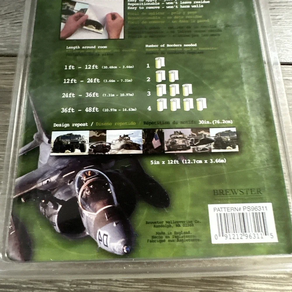 Brewster Military Peel & Stick Border Kid Room 5in x 12ft New PS96311 Green Camo